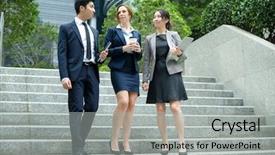  Presentation with elderly people walking difficulties - PPT theme having business people walking outside office background and a  colored foreground