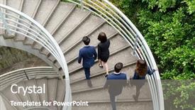  Presentation with case - Colorful presentation enhanced with business people walking up backdrop and a gray colored foreground