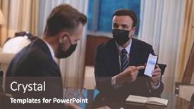  Presentation with virus - Colorful presentation theme enhanced with business-people-wearing-crona-virus backdrop and a dark gray colored foreground