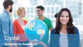  Presentation with light and globe people - Cool new presentation design with business people with a globe backdrop and a  colored foreground