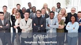  Presentation with people - Slide deck consisting of business-people-with-arms-crossed background and a dark gray colored foreground