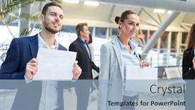  Presentation with name - Colorful PPT theme enhanced with business-people-with-blank-name backdrop and a light blue colored foreground