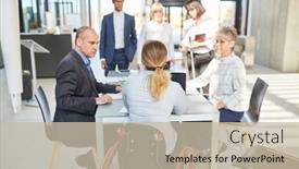  Presentation with inclusion - Cool new presentation with business-people-with-colleague backdrop and a mint green colored foreground