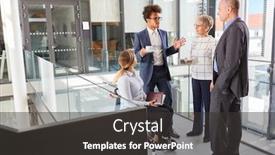  Presentation with wheelchair - Presentation enhanced with business-people-with-colleague background and a dark gray colored foreground