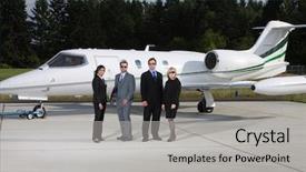  Presentation with business jet - Slide deck featuring business people with corporate jet background and a light gray colored foreground