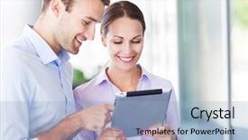  Presentation with digital - Presentation design having business people with digital tablet background and a light blue colored foreground