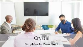  Presentation with face mask - Beautiful slide set featuring business-people-with-face-mask backdrop and a sky blue colored foreground