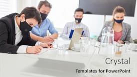  Presentation with face masks - Colorful presentation enhanced with business-people-with-face-masks backdrop and a light gray colored foreground