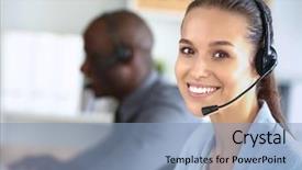  Presentation with african american in computer lab business - Amazing slides having business people with headsets using backdrop and a light blue colored foreground