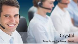  Presentation with business people - PPT layouts enhanced with business people with headsets using background and a lemonade colored foreground