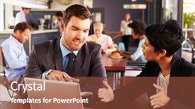  Presentation with coffee shop - Presentation theme featuring business people with laptop meeting background and a tawny brown colored foreground