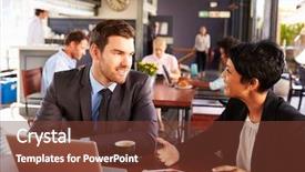  Presentation with business laptop globe satellite - Beautiful presentation design featuring business people with laptop meeting backdrop and a tawny brown colored foreground