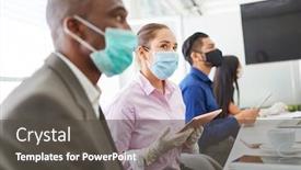  Presentation with video conference - Audience pleasing slide set consisting of business-people-with-mask backdrop and a dark gray colored foreground