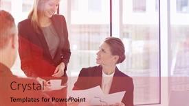  Presentation with paperwork - Beautiful slide deck featuring business people with paperwork during coffee break backdrop and a coral colored foreground