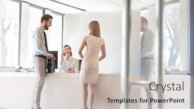  Presentation with people talking - Amazing presentation theme having business people with smiling professional talking on phone in office backdrop and a soft green colored foreground