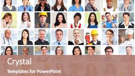  Presentation with people collage - PPT layouts consisting of business people workers faces collage background and a coral colored foreground