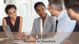  Presentation with team leader - Presentation theme with business-people-working-and-discussing background and a coral colored foreground