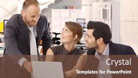  Presentation with business office desk - Presentation having business-people-working-at-office background and a tawny brown colored foreground