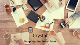  Presentation with people - PPT theme featuring business people working at office background and a coral colored foreground