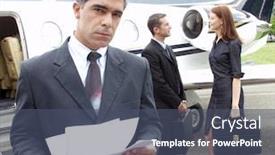  Presentation with business jet - Audience pleasing PPT layouts consisting of business-people-working-at-private backdrop and a ocean colored foreground