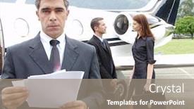  Presentation with business jet - Slide deck featuring business-people-working-at-private background and a gray colored foreground
