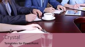  Presentation with conference - Audience pleasing presentation design consisting of drinking water project - business people working in conference backdrop and a coral colored foreground