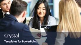  Presentation with conference - PPT layouts enhanced with business people working in conference background and a navy blue colored foreground