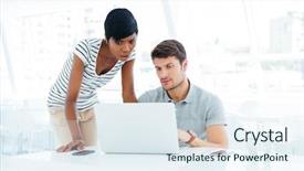  Presentation with group of diverse people - Presentation design featuring business people working in team background and a  colored foreground