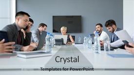  Presentation with meeting - Beautiful PPT theme featuring business people working on business backdrop and a light gray colored foreground