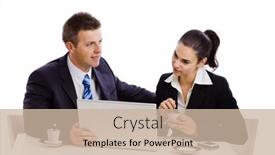  Presentation with desk - Beautiful slides featuring business people working on laptop at desk white background backdrop and a soft green colored foreground