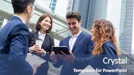  Presentation with people - Colorful presentation enhanced with business people working outside office backdrop and a ocean colored foreground