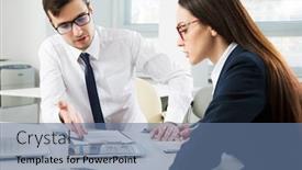  Presentation with working together - Presentation theme having business-people-working-together background and a ocean colored foreground