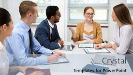  Presentation with working together - Audience pleasing slide deck consisting of business-people-working-together backdrop and a light blue colored foreground