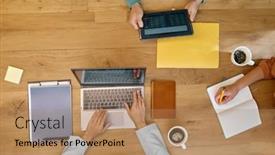  Presentation with coworking - PPT theme with business-people-working background and a  colored foreground