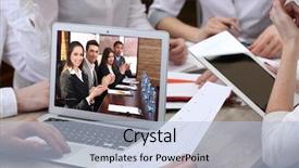  Presentation with peoples - Colorful slide deck enhanced with business peoples attending video backdrop and a light blue colored foreground