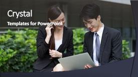  Presentation with work - Presentation theme enhanced with business pepole work together background and a dark gray colored foreground