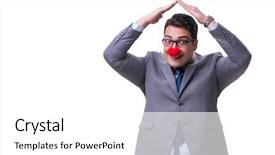  Presentation with clown - PPT theme enhanced with business performance - funny clown businessman isolated background and a white colored foreground