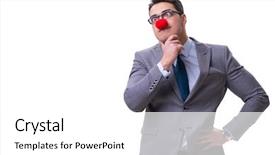  Presentation with clown - Presentation enhanced with business performance - funny clown businessman isolated background and a white colored foreground