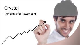  Presentation with vision for growth - Cool new theme with business performance - happy businessman drawing a growth backdrop and a white colored foreground