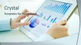  Presentation with statistics - Slide set featuring business person analyzing financial statistics background and a sky blue colored foreground