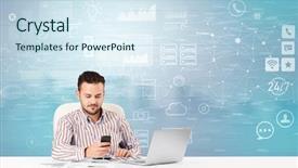  Presentation with front desk - Audience pleasing theme consisting of operational decisions - business person at front desk backdrop and a  colored foreground