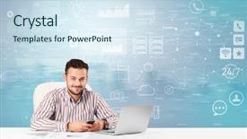  Presentation with front desk - Slides having operational decisions - business person at front desk background and a sky blue colored foreground