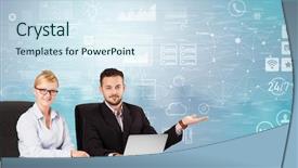  Presentation with front desk - Amazing PPT layouts having operational decisions - business person at front desk backdrop and a sky blue colored foreground