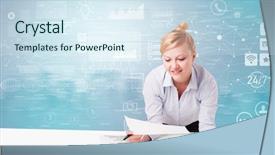  Presentation with front desk - Amazing slide set having operational decisions - business person at front desk backdrop and a sky blue colored foreground