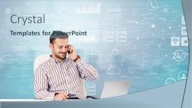  Presentation with front desk - PPT theme enhanced with business-person-at-front-desk background and a sky blue colored foreground