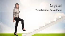  Presentation with climbing - Slides consisting of business person climbing up on white staircase in nature background concept background and a cream colored foreground