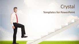  Presentation with climbing stairs - Beautiful presentation theme featuring business person climbing up backdrop and a cream colored foreground