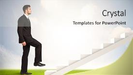  Presentation with white and black figures climbing ladders - Audience pleasing presentation design consisting of business person climbing up backdrop and a cream colored foreground