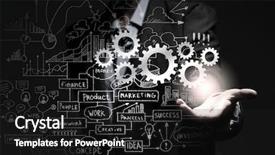  Presentation with medical robot hand and person - Theme consisting of business person hand holding gear background and a dark gray colored foreground