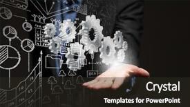  Presentation with gears - PPT theme with business person hand holding gear background and a wine colored foreground